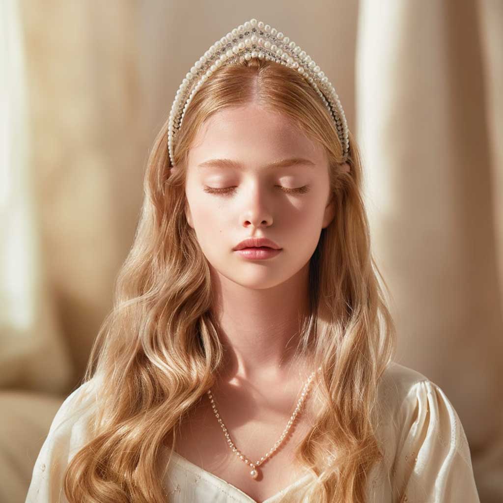 Celtic Medieval Bridal Tiara – Vintage Renaissance Pearl Wedding Crown AC1020