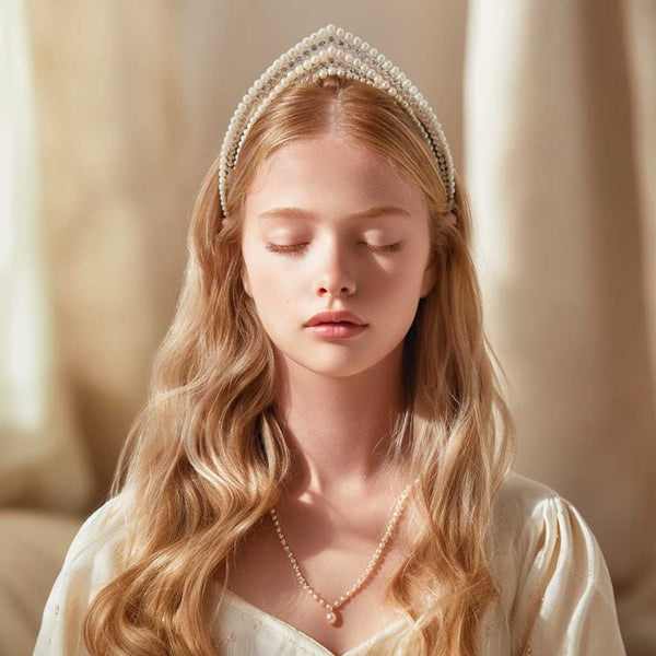 Celtic Medieval Bridal Tiara – Vintage Renaissance Pearl Wedding Crown AC1020