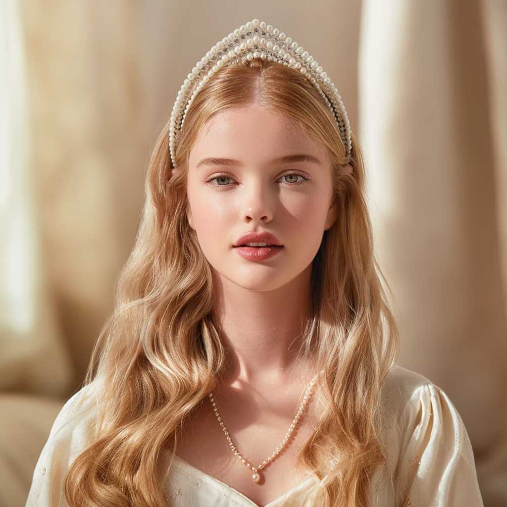 Celtic Medieval Bridal Tiara – Vintage Renaissance Pearl Wedding Crown AC1020