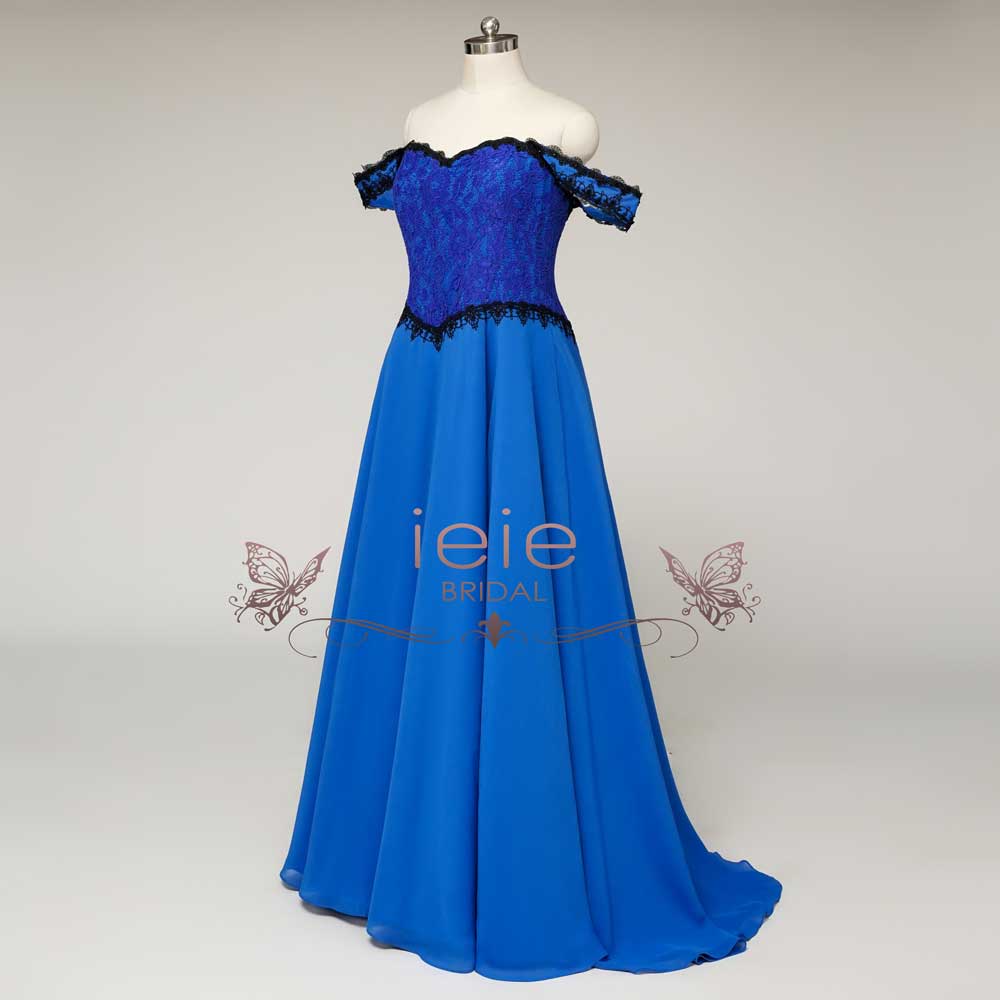 Fantasy Theme Royal Blue Lace Wedding Dress with Black Cape