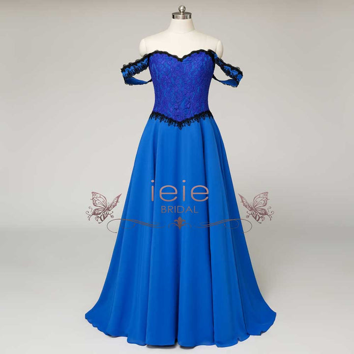 Fantasy Theme Royal Blue Lace Wedding Dress with Black Cape | MAUDE Size 10 / Blue / No Cape Fantasy Theme Royal Blue Lace Wedding Dress with Black Cape | MAUDE Size 10 / Blue / No Cape