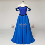 Fantasy Theme Royal Blue Lace Wedding Dress with Black Cape | MAUDE