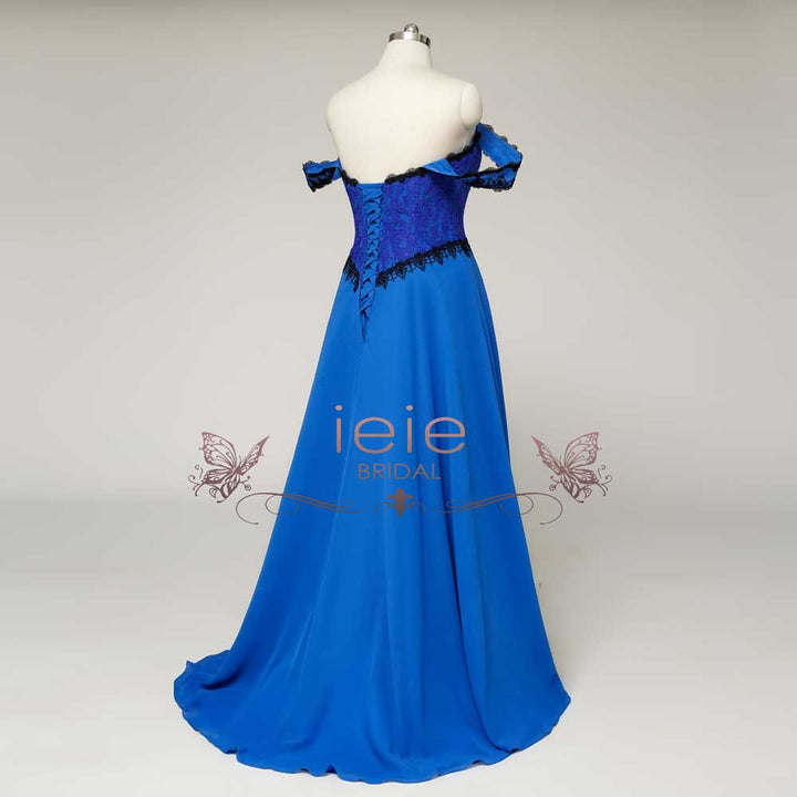 Fantasy Theme Royal Blue Lace Wedding Dress with Black Cape | Maude Size 10 / Blue / No Cape Fantasy Theme Royal Blue Lace Wedding Dress with Black Cape | Maude Size 10 / Blue / No Cape