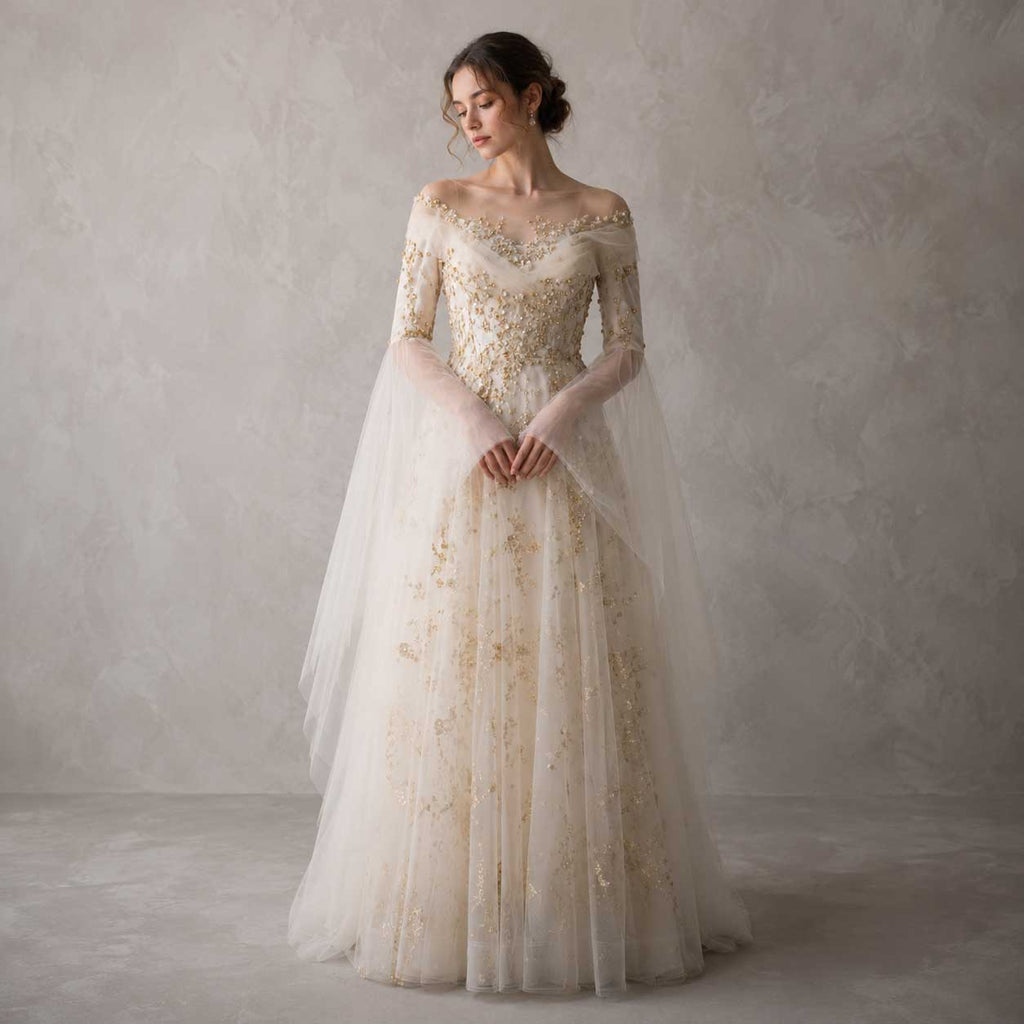 Unique Gold Celestial Medieval Wedding Dress ANNORA Size 2 / Gold