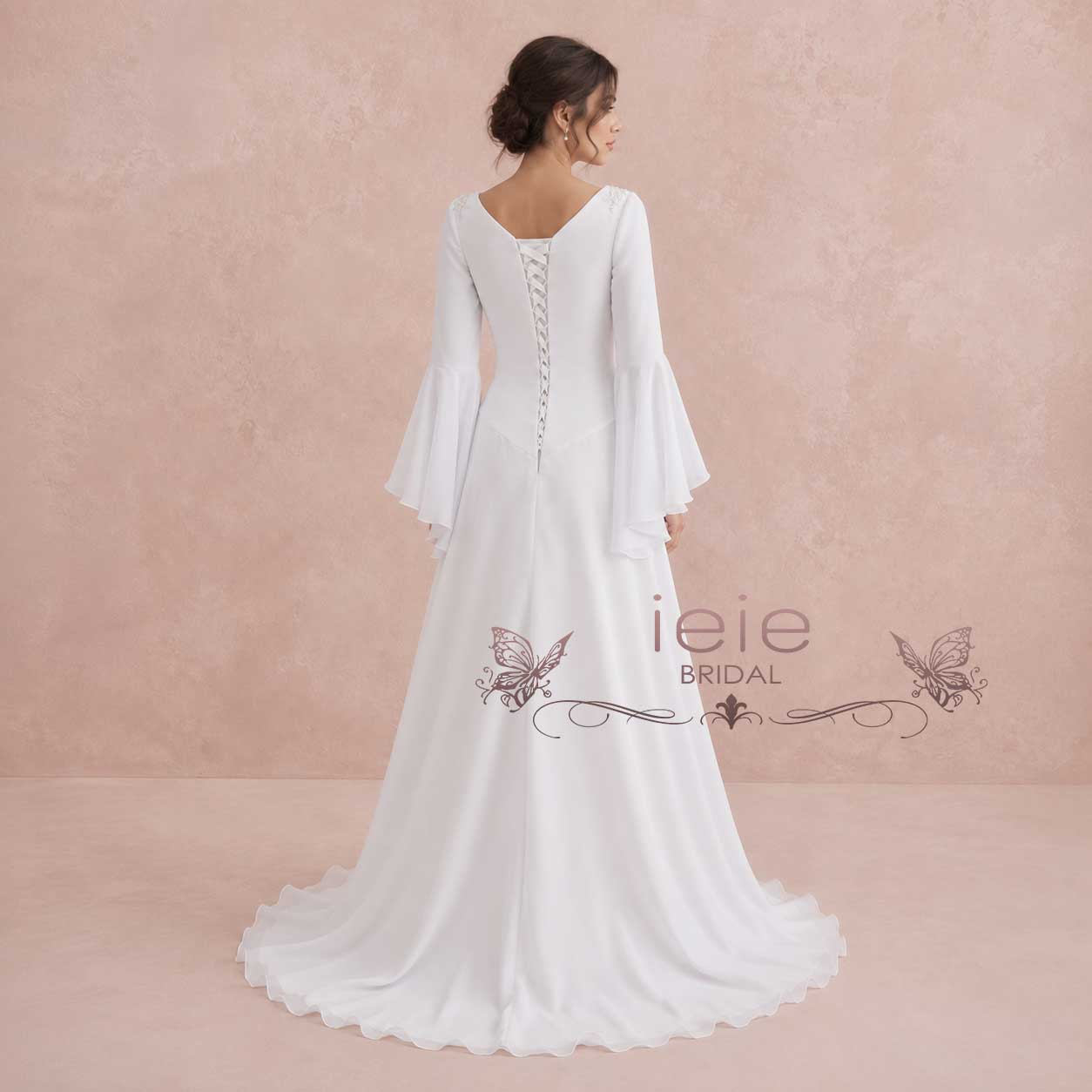 Chiffon Medieval Wedding Dress with Long Sleeves SANCHIA