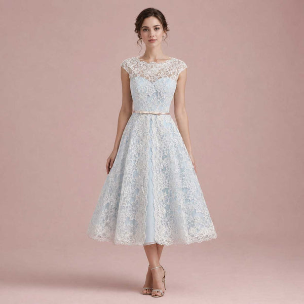 Short and Tea Length Wedding Dress  Tagged "Blue, Lace"  ieie