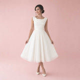 Midi Tea Length Chiffon Wedding Dress with Cowl Neck | KARIN
