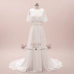 Minimalist Elegant Chiffon Wedding Dress with Short Sleeves | ELRIN