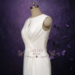 Minimalist Crepe Wedding with Boat Neckline and Cap Sleeves DAWN
