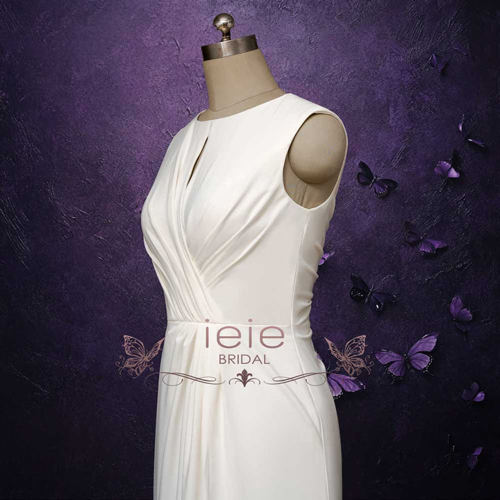 Minimalist Crepe Wedding with Boat Neckline and Cap Sleeves DAWN