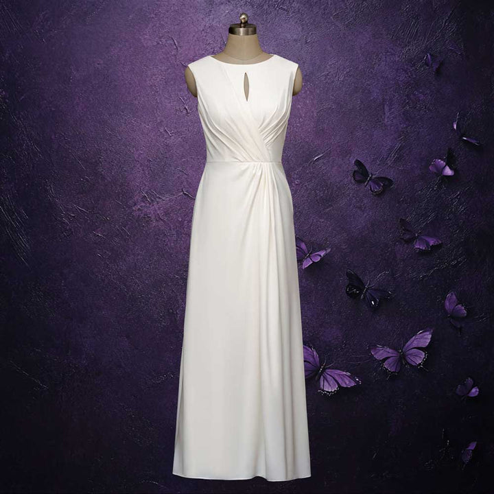 Minimalist Crepe Wedding with Boat Neckline and Cap Sleeves DAWN