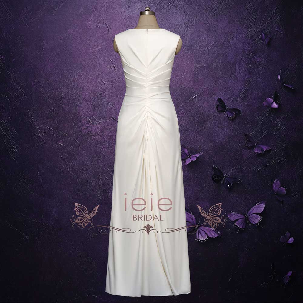 Minimalist Crepe Wedding with Boat Neckline and Cap Sleeves DAWN