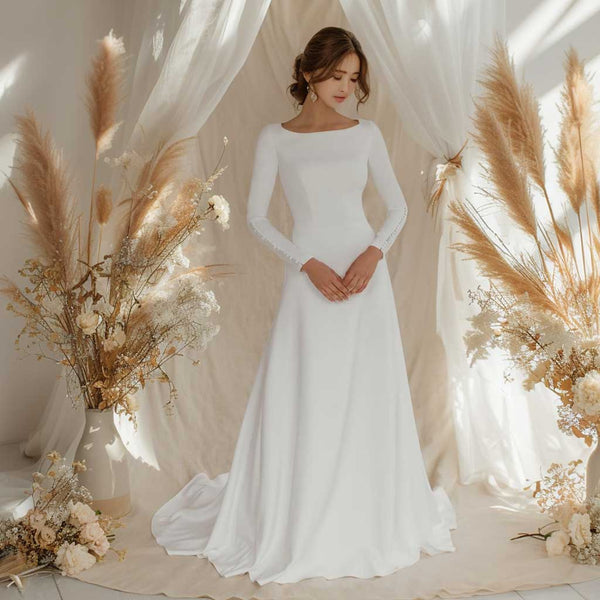 Modest Simple Elegant Wedding Dress with Long Sleeves SALONE