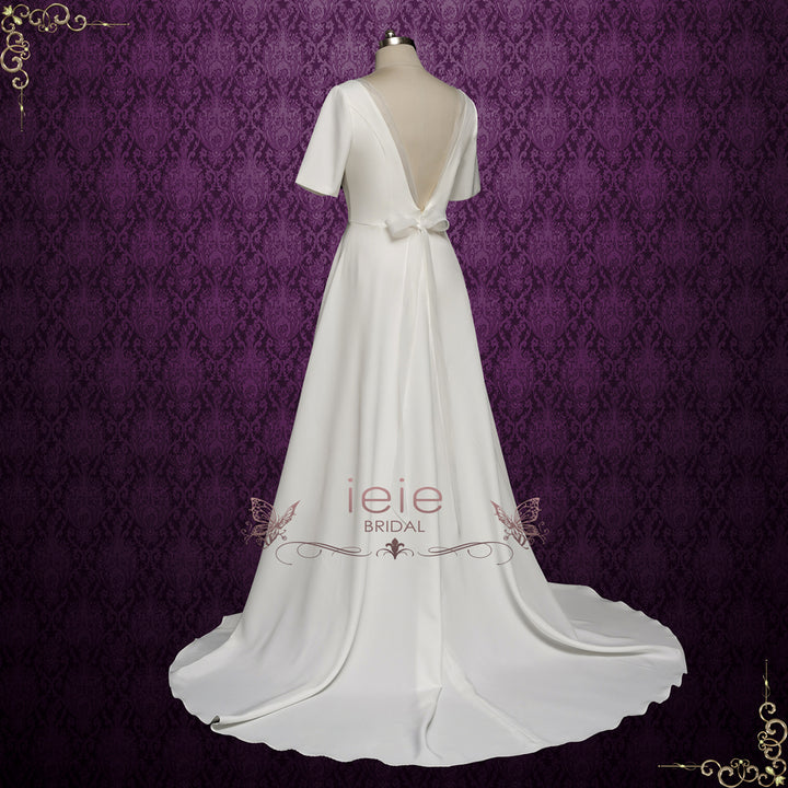 Minimalist Simple Elegant Wedding Dress with Short Sleeves | BELKIS