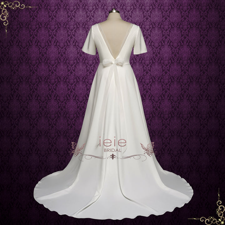 Minimalist Simple Elegant Wedding Dress with Short Sleeves | BELKIS