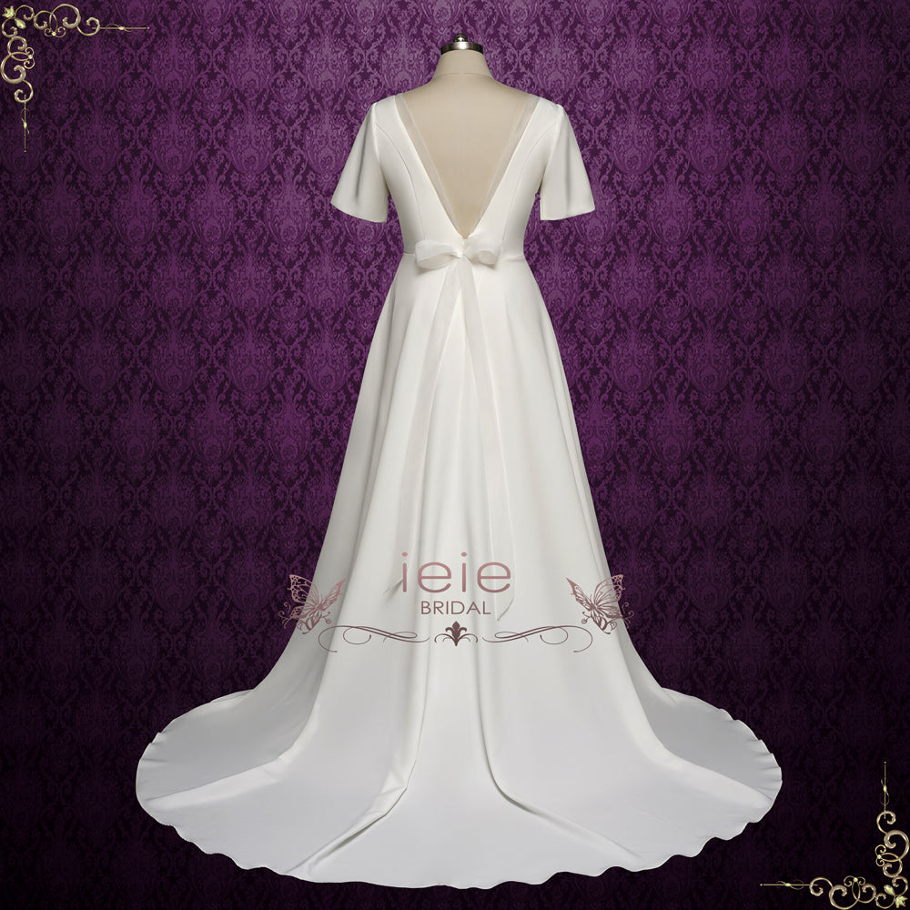 Minimalist Simple Elegant Wedding Dress with Short Sleeves | BELKIS