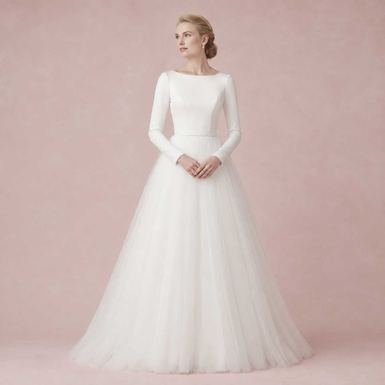 Simple Minimalist Wedding Dress with Lace Back LUNA