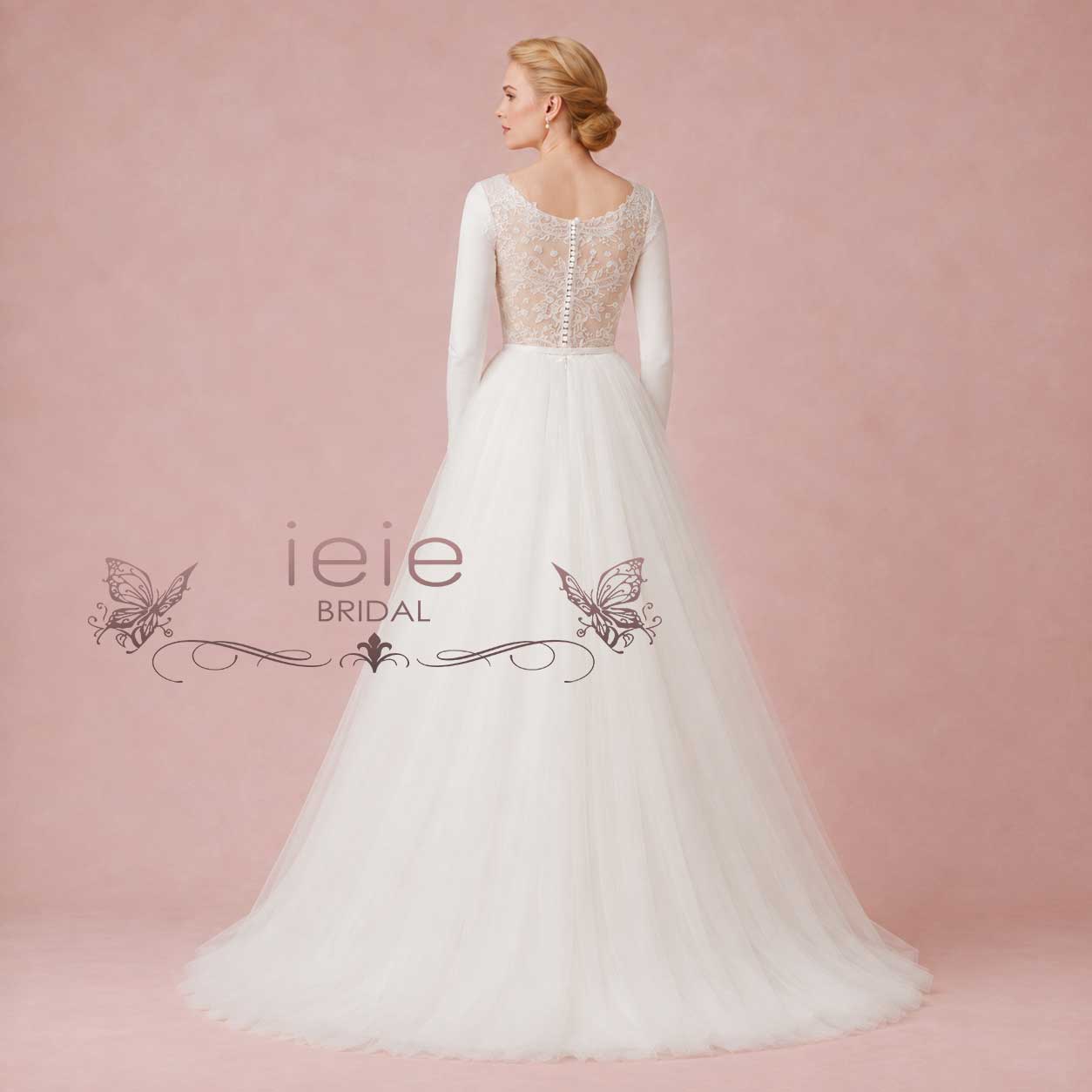 Simple Minimalist Wedding Dress with Lace Back LUNA