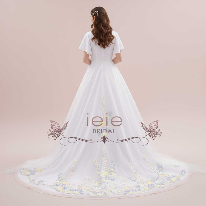 Modest A-line Wedding Dress with Color Embroidered Lace | ROSEMARIE