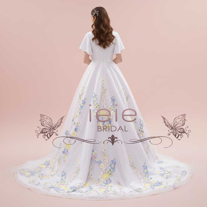 Modest A-line Wedding Dress with Color Embroidered Lace