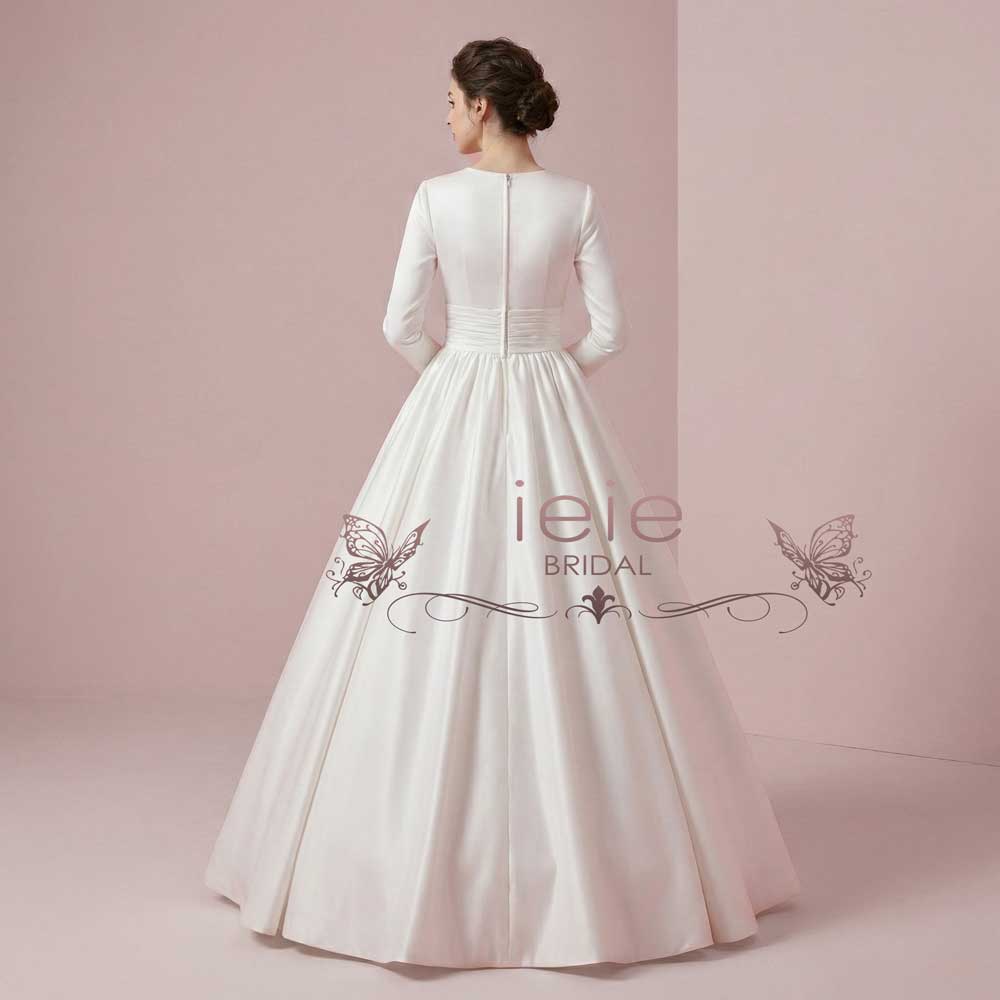 Modest Plain Ball Gown Wedding Dress with Long Sleeves | KATRINE