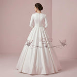 Ready to Wear Modest White Plain Ball Gown Wedding Dress with Long Sleeves | Katrine