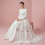 Ready to Wear Modest White Plain Ball Gown Wedding Dress with Long Sleeves | Katrine