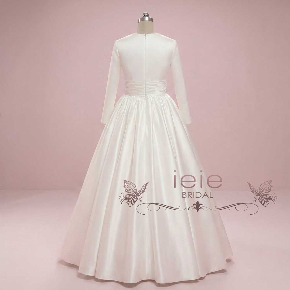 Ready to Wear Modest White Plain Ball Gown Wedding Dress with Long Sleeves | Katrine