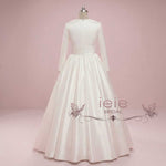 Ready to Wear Modest White Plain Ball Gown Wedding Dress with Long Sleeves | Katrine