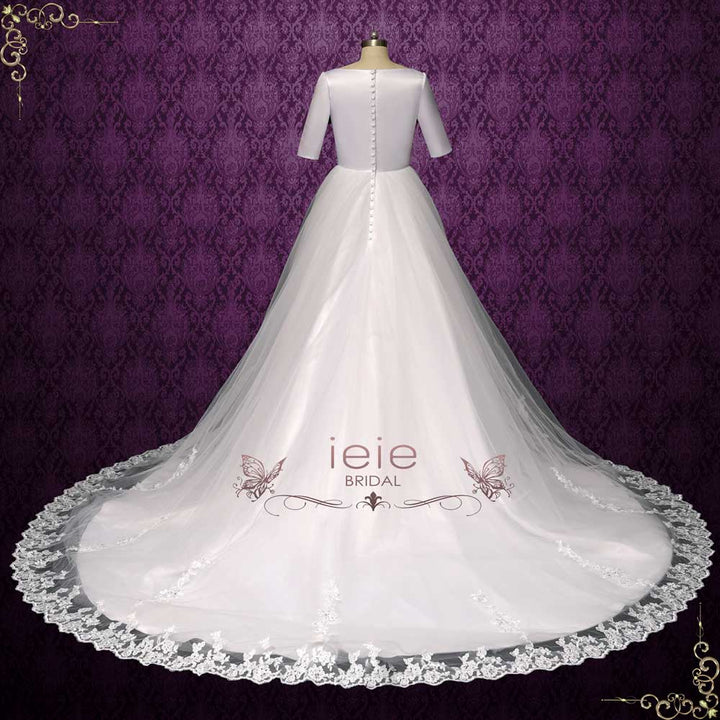 Modest Satin Lace Wedding Dress with Sleeves | Laurel Size 24W / White Modest Satin Lace Wedding Dress with Sleeves | Laurel Size 24W / White