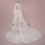 Modest Champagne Lace Wedding Dress with Long Sleeves | MASON