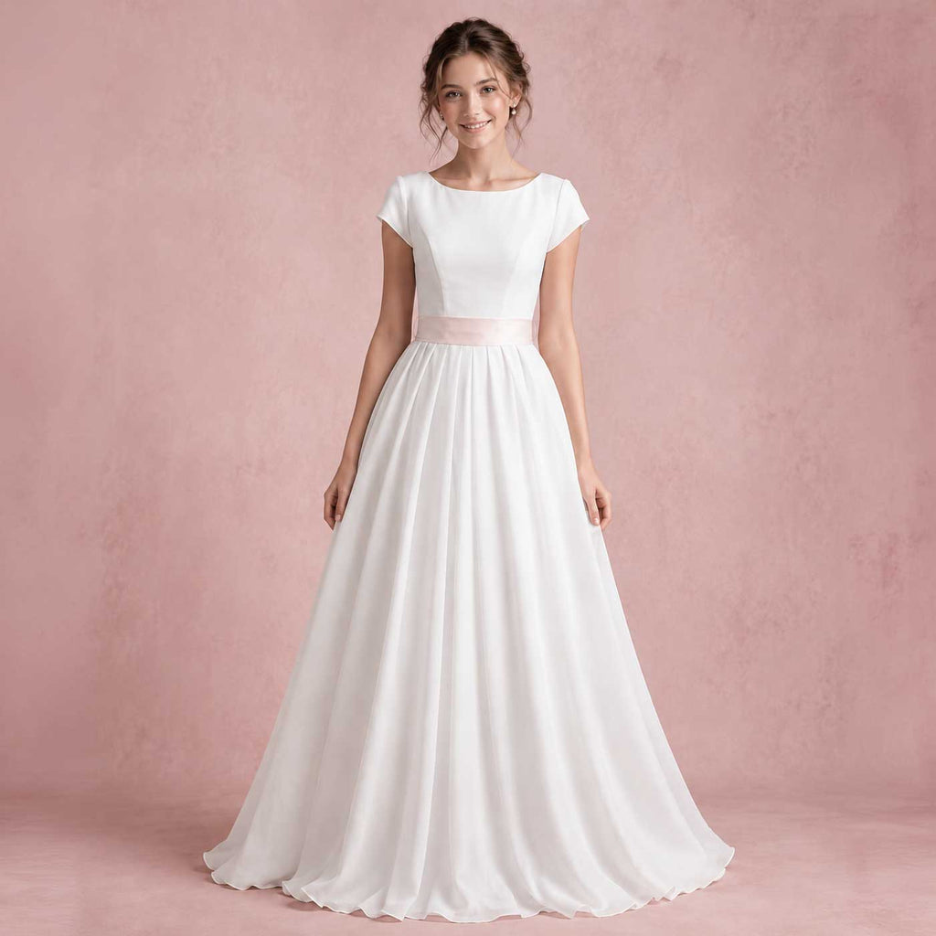 chiffon modest wedding dresses Simple Elegant Ball Gown Dress With Sleeves Size:20Q Buy Navy Blue Floral collection_going-out adding a layer of