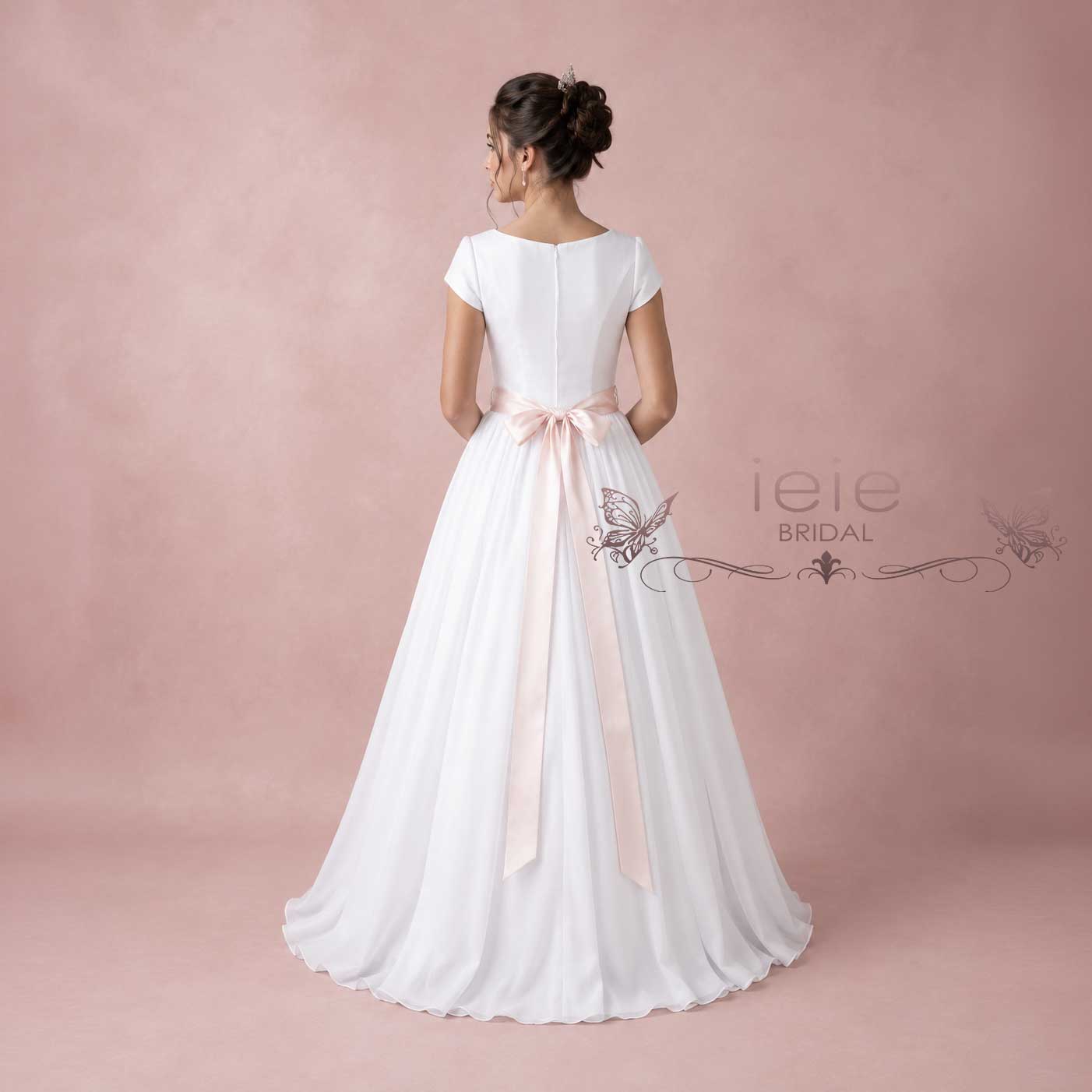 Simple Elegant Modest Chiffon Ball Gown Wedding Dress With Sleeves | Karen