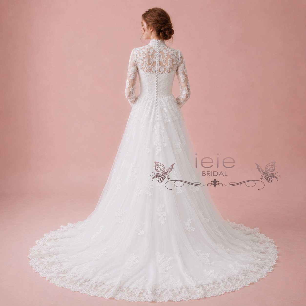 Classic Lace Ball Gown Wedding Dress with High Neck CLARINA