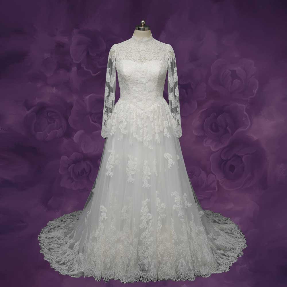 Classic Lace Ball Gown Wedding Dress with High Neck CLARINA