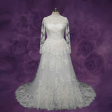 Classic Lace Ball Gown Wedding Dress with High Neck CLARINA