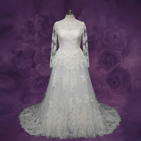 Classic Lace Ball Gown Wedding Dress with High Neck CLARINA