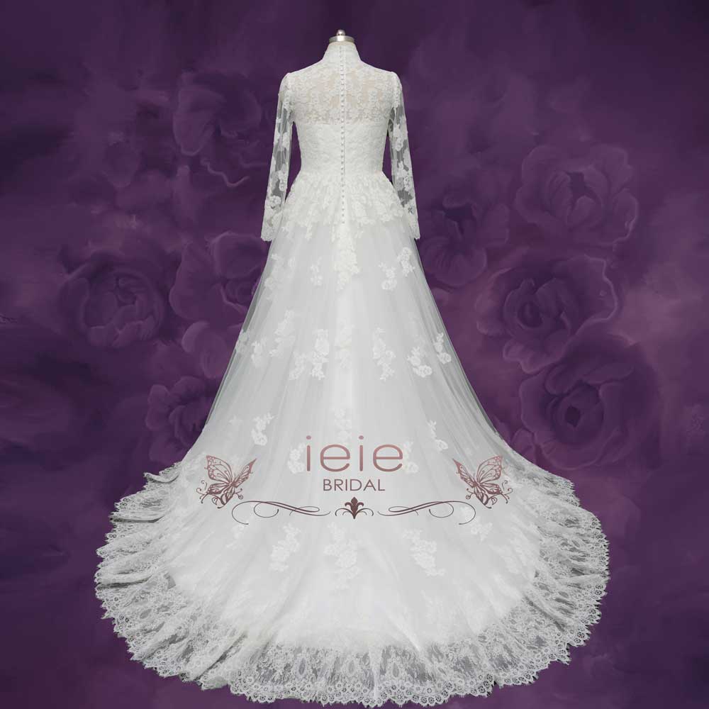 Classic Lace Ball Gown Wedding Dress with High Neck CLARINA