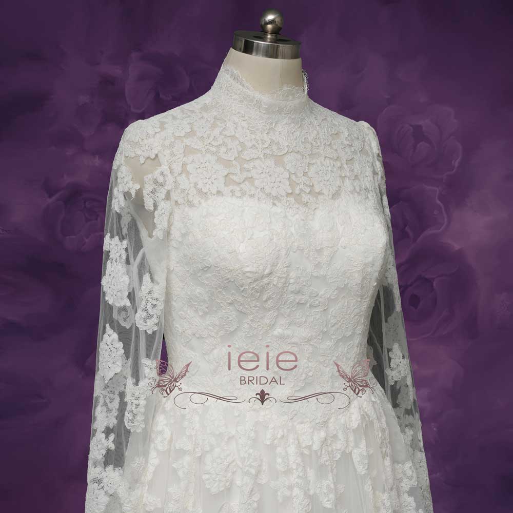 Classic Lace Ball Gown Wedding Dress with High Neck CLARINA
