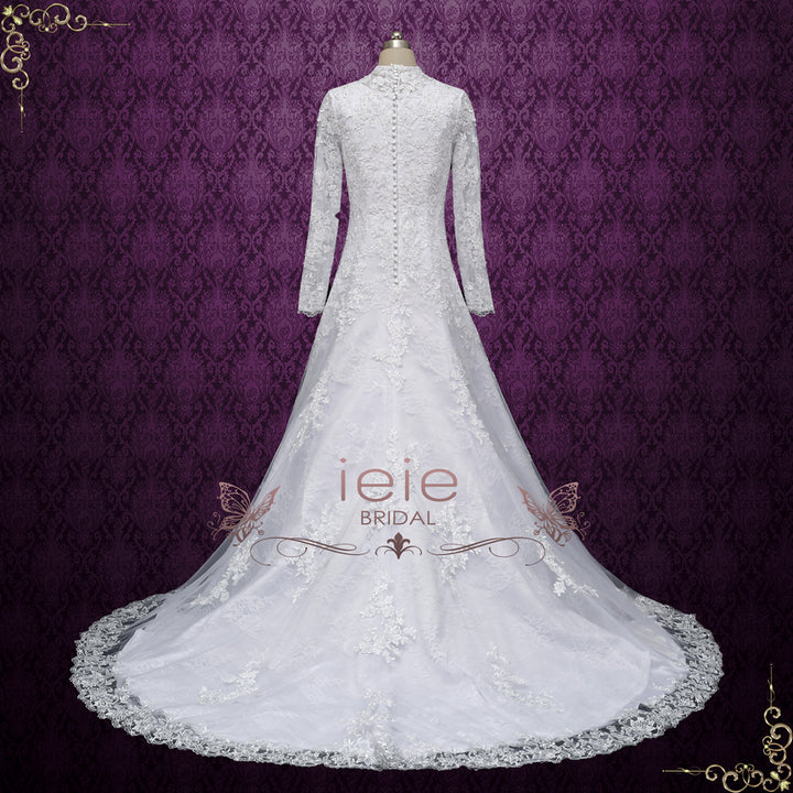 Modest A-line Lace Wedding Dress with Long Sleeves | HAMON