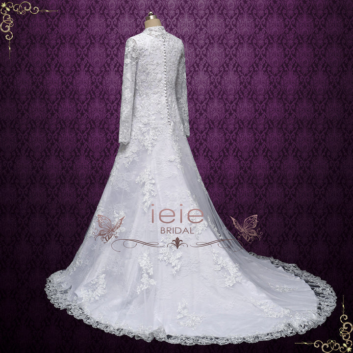Modest A-line Lace Wedding Dress with Long Sleeves | HAMON