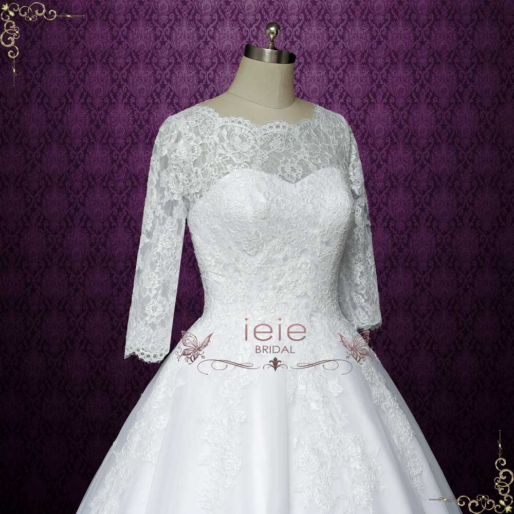 Gorgeous Long Sleeves Lace Embroidery Ball Gown Wedding Dresses Sweet 16 Dress C2246