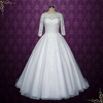 Elegant Lace Ball Gown Wedding Dress with 3/4 Sleeves | LUTHERA
