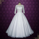 Elegant Lace Ball Gown Wedding Dress with 3/4 Sleeves | LUTHERA