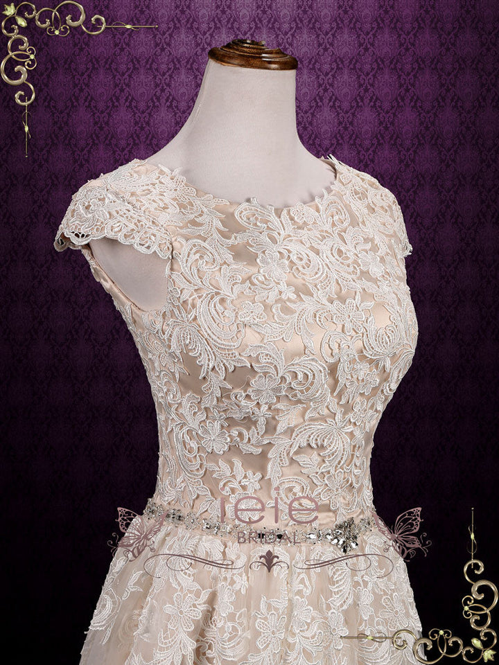Ready to Wear Modest Lace Short Sleeves Wedding Dress SHAWNA