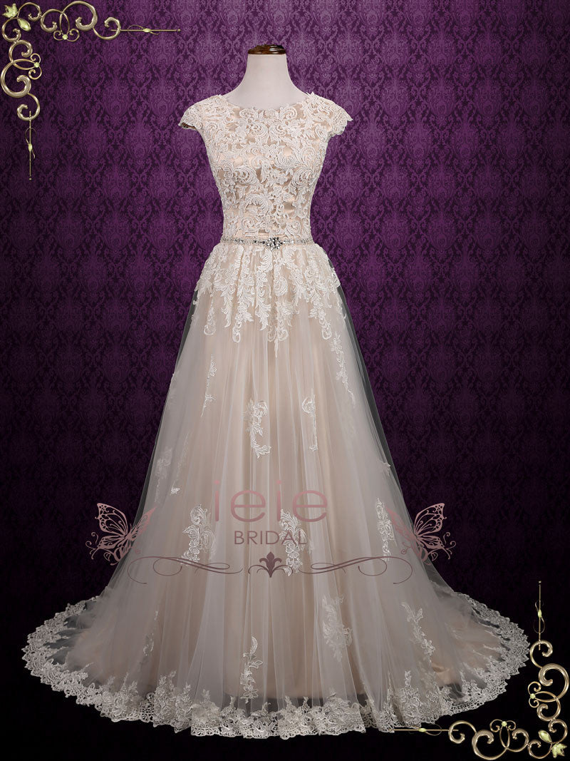 Ready to Wear Modest Lace Short Sleeves Wedding Dress SHAWNA