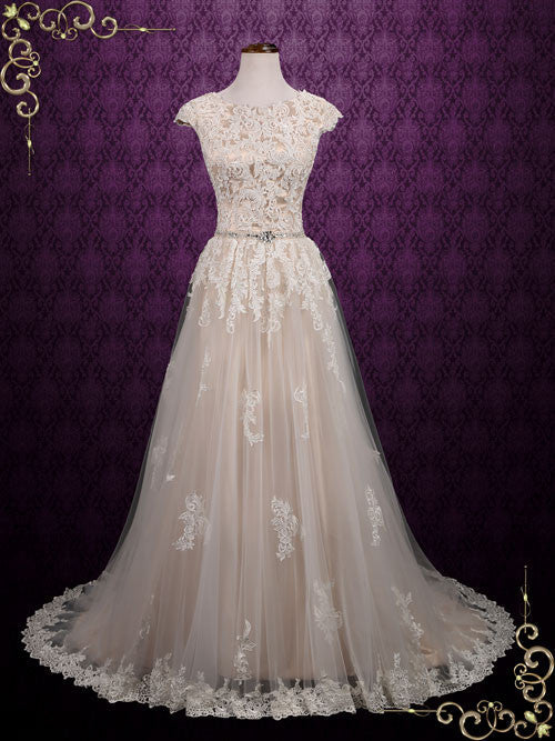 Ready to Wear Modest Lace Short Sleeves Wedding Dress SHAWNA