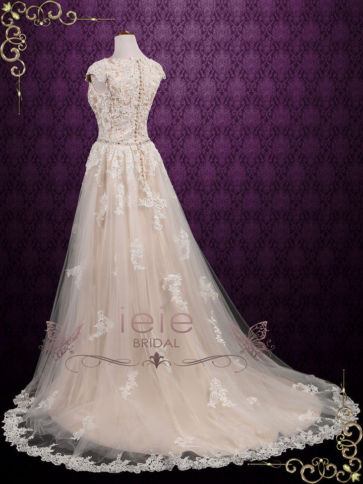 Modest Lace Short Sleeves Wedding Dress SHAWNA