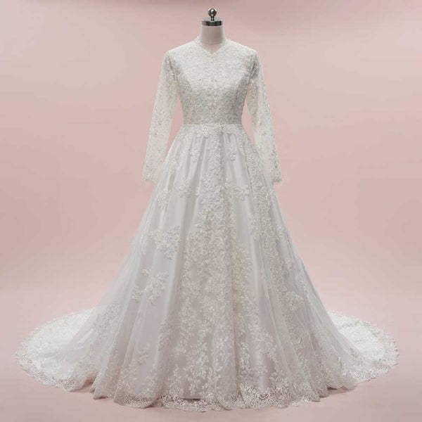 Modest Lace Wedding Dress with Long Sleeves | ALDREDA
