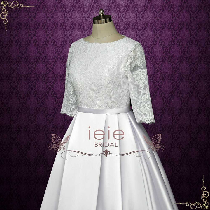 Modest Wedding Dress with Lace Top and Satin Skirt | TALULLA
